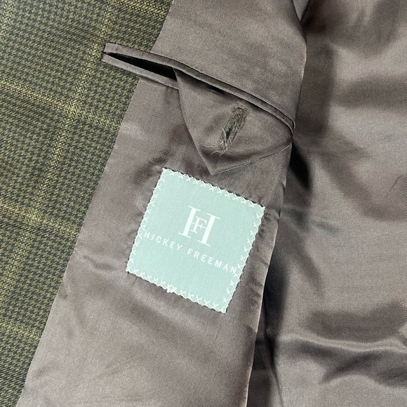 Hickey Freeman 44Long 100% Wool Made in USA 2 Vent Brown Check Sport Coat EUC - Picture 7 of 12